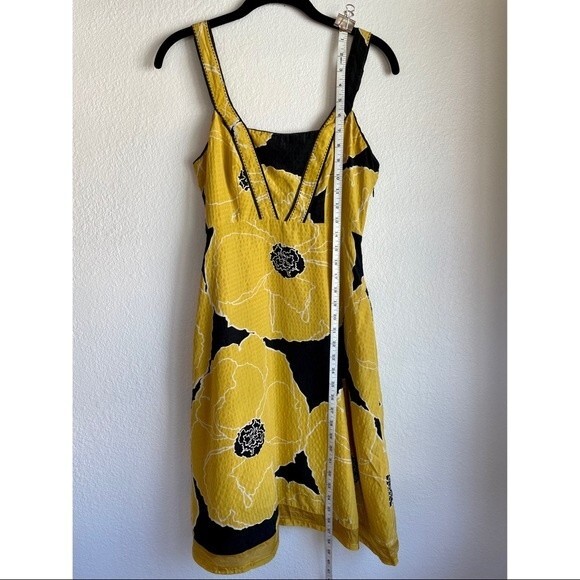 Anthro Moulinette Soeurs Brighter Seasons Mustard Floral 100% Silk Dress -Size 0 - Picture 8 of 11